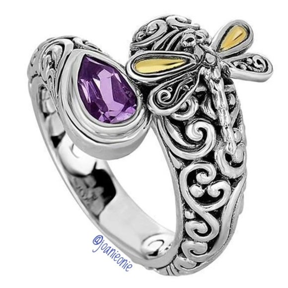 Jewelry - Sz 8 NWT Amethyst Dragonfly Silver Ring February
